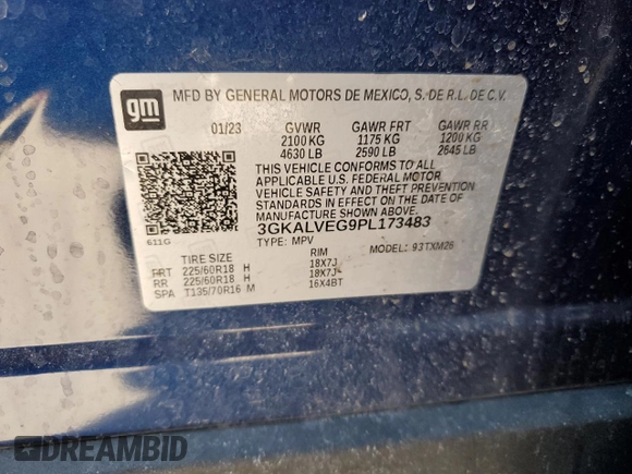 2023 GMC Terrain SLT with VIN 3GKALVEG9PL173483, listed as a Copart auction lot 43944655 with Not Provided miles and Salvage Title. Bid and sale history available at carsss.com. Image 14.