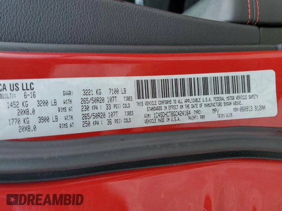 2016 Dodge Durango R/T z VIN 1C4SDHCT8GC424164, wystawiony jako Copart lot #59520745 z przebiegiem 190 303 mil mil oraz Szkoda całkowita • Salvage title. Historia ofert i sprzedaży dostępna na DreamBid. Obrazek 14.
