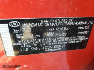 2022 Hyundai Sonata SEL Plus with VIN 5NPEJ4J20NH150422, listed as a Copart auction lot 87952025 with 57,602 mi miles and Salvage Title. Bid and sale history available at carsss.com. Image 12.