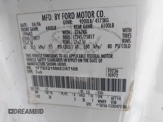 2006 Ford F-250 XL with VIN 1FTSX21586ED67105, listed as a IAAI auction lot 42564228 with 160,201 mi miles and . Bid and sale history available at DreamBid. Image 9.