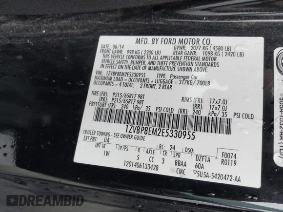 2014 Ford Mustang V6 z VIN 1ZVBP8EM2E5330955, wystawiony jako IAAI lot #41567236 z przebiegiem 17 365 mil mil oraz . Historia ofert i sprzedaży dostępna na DreamBid. Obrazek 9.