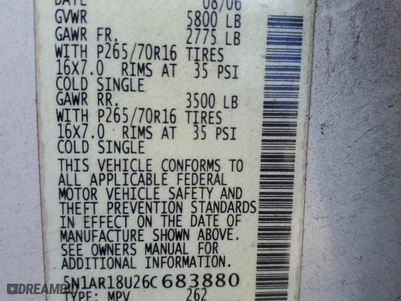 2006 Nissan Pathfinder SE with VIN 5N1AR18U26C683880, listed as a Copart auction lot 50251575 with 201,321 mi miles and Salvage Title. Bid and sale history available at carsss.com. Image 15.