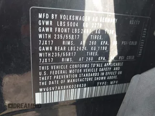 2017 Volkswagen Tiguan Wolfsburg Edition with VIN WVGSV7AX8HK028638, listed as a IAAI auction lot 42562548 with 80,315 mi miles and . Bid and sale history available at DreamBid. Image 9.