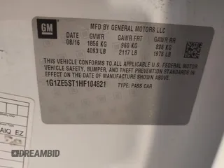 2017 Chevrolet Malibu LT with VIN 1G1ZE5ST1HF104821, listed as a IAAI auction lot 41798444 with 157,507 mi miles and . Bid and sale history available at DreamBid. Image 9.