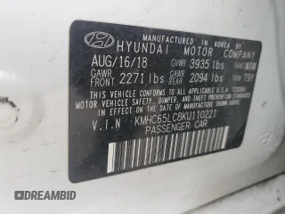 2019 Hyundai Ioniq Blue with VIN KMHC65LC8KU110221, listed as a Copart auction lot 53051765 with 62,030 mi miles and Salvage Title. Bid and sale history available at DreamBid. Image 12.