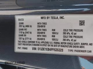2023 Tesla Model 3 Long Range with VIN 5YJ3E1EB4PF635328, listed as a IAAI auction lot 41978099 with 32,747 mi miles and . Bid and sale history available at DreamBid. Image 9.