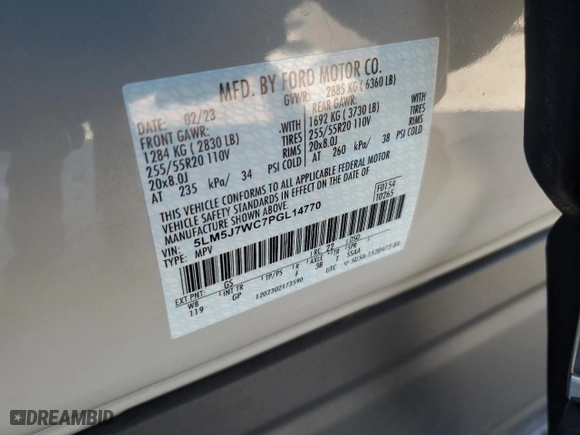2023 Lincoln Aviator Reserve with VIN 5LM5J7WC7PGL14770, listed as a Copart auction lot 86992014 with 22,267 mi miles and Salvage Title. Bid and sale history available at carsss.com. Image 13.