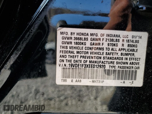 2014 Acura ILX z VIN 19VDE1F3XEE012920, wystawiony jako Copart lot #56931455 z przebiegiem 137 002 mil mil oraz Szkoda całkowita • Salvage title. Historia ofert i sprzedaży dostępna na DreamBid. Obrazek 12.