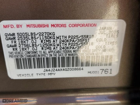 2016 Mitsubishi Outlander GT with VIN JA4JZ4AX4GZ008664, listed as a Copart auction lot 48764485 with 162,068 mi miles and Salvage Title. Bid and sale history available at carsss.com. Image 12.