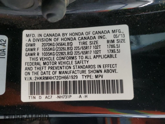 2013 Honda CR-V EX-L z VIN 2HKRM4H72DH661929, wystawiony jako Copart lot #60455455 z przebiegiem 198 637 mil mil oraz Szkoda całkowita • Salvage title. Historia ofert i sprzedaży dostępna na DreamBid. Obrazek 14.