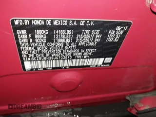 2018 Honda HR-V LX with VIN 3CZRU6H39JG703570, listed as a IAAI auction lot 41013552 with 76,509 mi miles. Bid and sale history available at carsss.com. Image 9.