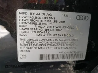 2024 Audi SQ5 Prestige with VIN WA1C4AFY7R2047297, listed as a Copart auction lot 60593104 with 7,400 mi miles and Salvage Title. Bid and sale history available at DreamBid. Image 14.