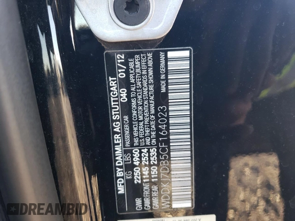 2012 Mercedes-Benz E 550 with VIN WDDKJ7DB5CF164023, listed as a Copart auction lot 86807984 with Not Provided miles and Salvage Title. Bid and sale history available at DreamBid. Image 12.