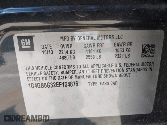2014 Buick LaCrosse Leather with VIN 1G4GB5G32EF154876, listed as a IAAI auction lot 42093419 with 173,389 mi miles. Bid and sale history available at carsss.com. Image 9.