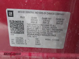 2019 Chevrolet Equinox LT with VIN 2GNAXKEVXK6297943, listed as a IAAI auction lot 41527722 with 85,090 mi miles and . Bid and sale history available at DreamBid. Image 9.