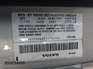 2000 Volvo S80 z VIN YV1TS94D5Y1106761, wystawiony jako IAAI lot #41736831 z przebiegiem Nie podano mil oraz . Historia ofert i sprzedaży dostępna na DreamBid. Obrazek 9.