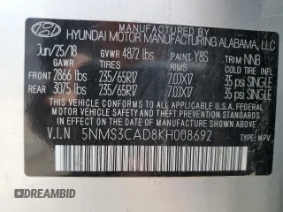2019 Hyundai Santa Fe SEL z VIN 5NMS3CAD8KH008692, wystawiony jako Copart lot #58851245 z przebiegiem 86 015 mil mil oraz Szkoda całkowita • Salvage title. Historia ofert i sprzedaży dostępna na DreamBid. Obrazek 13.