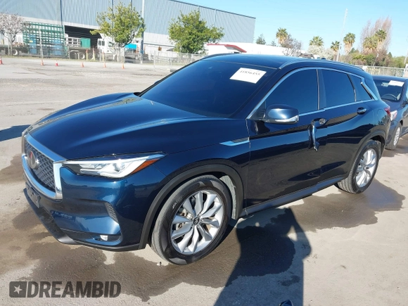 2021 Infiniti QX50 Luxe with VIN 3PCAJ5BB1MF119650, listed as a IAAI auction lot 41856455 with 64,674 mi miles and . Bid and sale history available at DreamBid. Image 2.