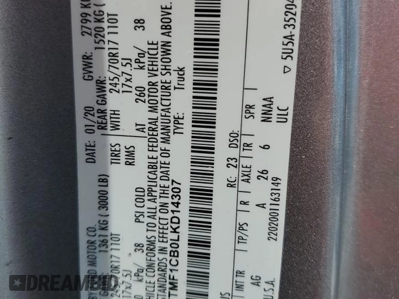 2020 Ford F-150 XL с VIN 1FTMF1CB0LKD14307, выставлен на аукционе Copart как лот 64641745 с пробегом 49 015 миль миль и Списание • Salvage title. История ставок и продаж доступна на DreamBid. Изображение 12.