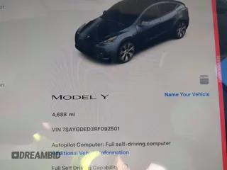 2024 Tesla Model Y with VIN 7SAYGDED3RF092501, listed as a IAAI auction lot 40820923 with 4,688 mi miles and . Bid and sale history available at DreamBid. Image 15.