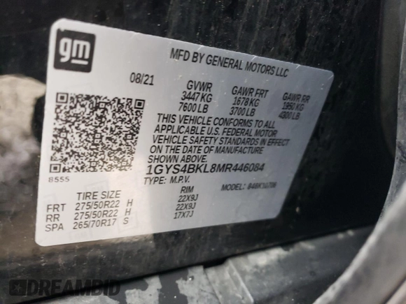 2021 Cadillac Escalade Premium Luxury with VIN 1GYS4BKL8MR446084, listed as a Copart auction lot 58173625 with 120,422 mi miles and Salvage title. Bid and sale history available at DreamBid. Image 13.