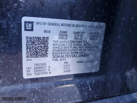 2019 GMC Terrain SLE with VIN 3GKALTEV1KL104850, listed as a Copart auction lot 44729365 with 117,397 mi miles and Salvage Title. Bid and sale history available at carsss.com. Image 13.