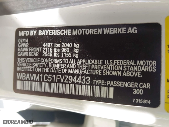 2015 BMW X1 sDrive28i with VIN WBAVM1C51FVZ94433, listed as a IAAI auction lot 41425205 with 148,346 mi miles. Bid and sale history available at carsss.com. Image 9.