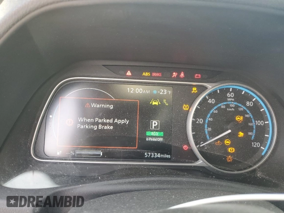 2019 Nissan LEAF SV z VIN 1N4AZ1CP4KC303346, wystawiony jako Copart lot #85341074 z przebiegiem 57 334 mil mil oraz Szkoda całkowita • Salvage title. Historia ofert i sprzedaży dostępna na DreamBid. Obrazek 9.