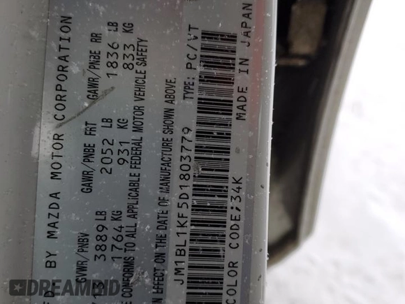 2013 Mazda 3 GX with VIN JM1BL1KF5D1803779, listed as a Copart auction lot 42116345 with 252,558 mi miles and Salvage Title. Bid and sale history available at carsss.com. Image 12.