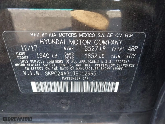 2018 Hyundai Accent SE with VIN 3KPC24A31JE012965, listed as a IAAI auction lot 41883364 with 76,009 mi miles. Bid and sale history available at carsss.com. Image 9.