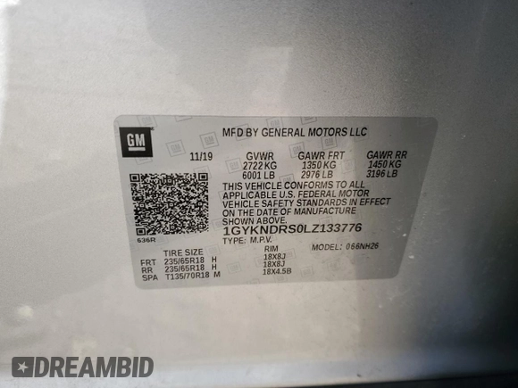 2020 Cadillac XT5 Premium Luxury AWD с VIN 1GYKNDRS0LZ133776, выставлен на аукционе Copart как лот 50873725 с пробегом 37 045 миль миль и Списание • Salvage title. История ставок и продаж доступна на DreamBid. Изображение 12.