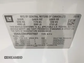 2015 Chevrolet Equinox LT with VIN 2GNALCEK0F6377037, listed as a IAAI auction lot 42142753 with 109,009 mi miles. Bid and sale history available at carsss.com. Image 9.