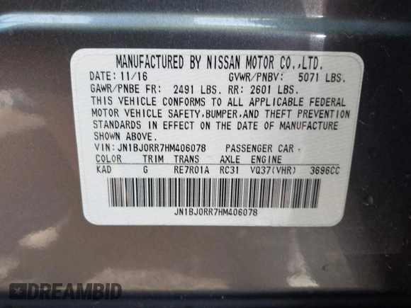 2017 Infiniti QX50 with VIN JN1BJ0RR7HM406078, listed as a IAAI auction lot 42098640 with 42,603 mi miles and . Bid and sale history available at DreamBid. Image 9.