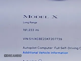 2019 Tesla Model X 75D with VIN 5YJXCBE23KF207739, listed as a IAAI auction lot 41808567 with 191,233 mi miles and . Bid and sale history available at DreamBid. Image 16.