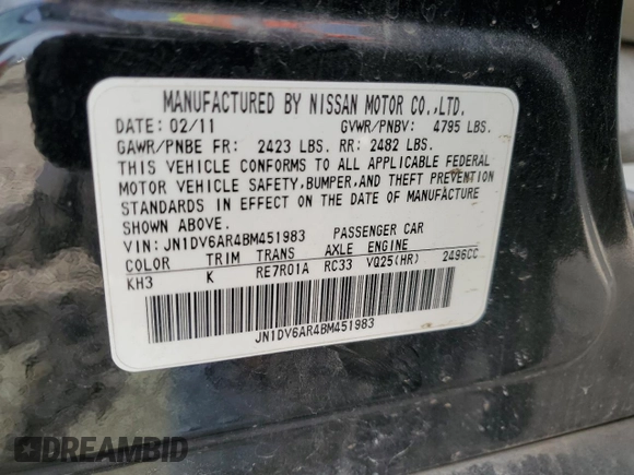 2011 Infiniti G25 Sedan x with VIN JN1DV6AR4BM451983, listed as a Copart auction lot 49531035 with 101,079 mi miles and Salvage Title. Bid and sale history available at carsss.com. Image 13.