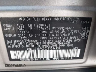 2014 Subaru Outback Premium with VIN 4S4BRCCC2E3264294, listed as a IAAI auction lot 42050338 with 116,672 mi miles and . Bid and sale history available at DreamBid. Image 9.