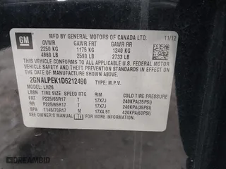 2013 Chevrolet Equinox LT with VIN 2GNALPEK1D6212490, listed as a IAAI auction lot 41898688 with 178,675 mi miles. Bid and sale history available at carsss.com. Image 9.