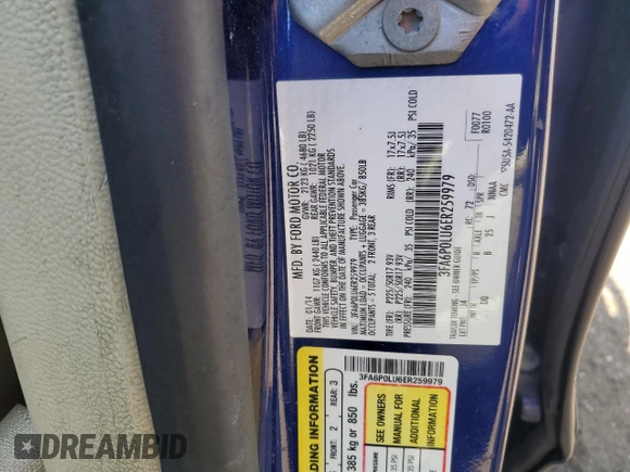 2014 Ford Fusion SE Hybrid с VIN 3FA6P0LU6ER259979, выставлен на аукционе Copart как лот 65139245 с пробегом 230 159 миль миль и Чистый • Clean title. История ставок и продаж доступна на DreamBid. Изображение 12.