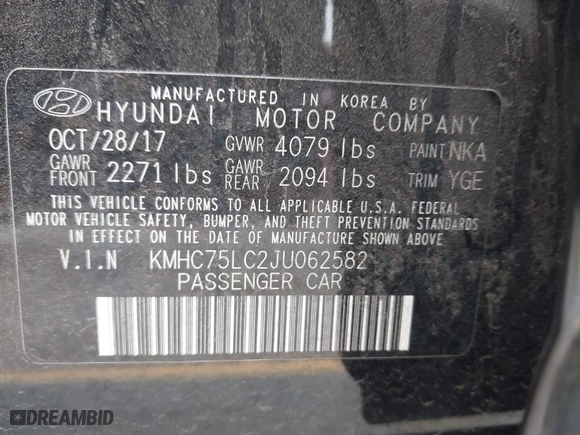 2018 Hyundai Ioniq Hybrid SEL with VIN KMHC75LC2JU062582, listed as a IAAI auction lot 42008554 with 72,446 mi miles. Bid and sale history available at carsss.com. Image 9.