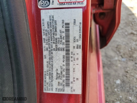 2011 Ford Fiesta SE with VIN 3FADP4BJ1BM179648, listed as a Copart auction lot 54203605 with 132,003 mi miles and Salvage Title. Bid and sale history available at carsss.com. Image 12.