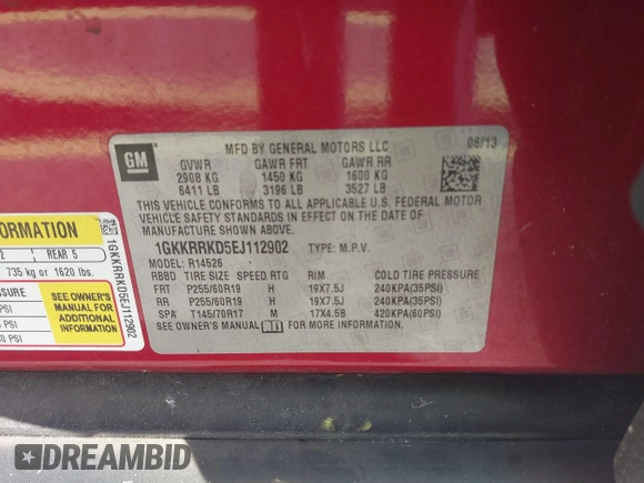 2014 GMC Acadia SLT with VIN 1GKKRRKD5EJ112902, listed as a IAAI auction lot 41736816 with 201,284 mi miles. Bid and sale history available at carsss.com. Image 9.