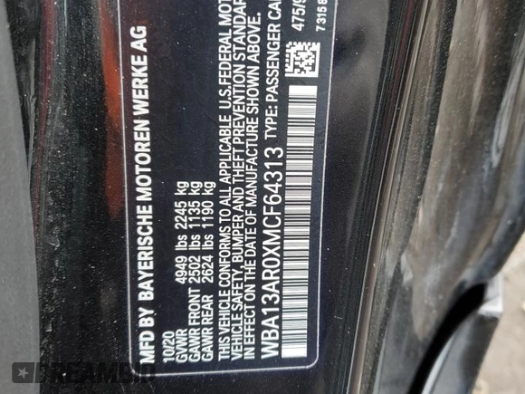 2021 BMW 4 Series M440i xDrive with VIN WBA13AR0XMCF64313, listed as a Copart auction lot 45716165 with 46,214 mi miles and Clean Title. Bid and sale history available at DreamBid. Image 14.