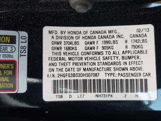 2013 Honda Civic LX with VIN 2HGFG3B53DH507087, listed as a IAAI auction lot 42133508 with 80,368 mi miles and . Bid and sale history available at DreamBid. Image 9.
