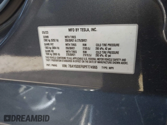 2023 Tesla Model Y Performance z VIN 7SAYGDEF6PF774965, wystawiony jako IAAI lot #41655550 z przebiegiem 33 824 mil mil oraz . Historia ofert i sprzedaży dostępna na DreamBid. Obrazek 9.