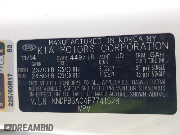 2015 Kia Sportage LX with VIN KNDPB3AC4F7741528, listed as a IAAI auction lot 41803355 with 60,139 mi miles and . Bid and sale history available at carsss.com. Image 9.