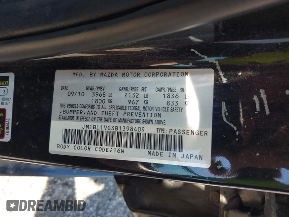 2011 Mazda 3 i Touring z VIN JM1BL1VG3B1398409, wystawiony jako IAAI lot #42281126 z przebiegiem 134 001 mil mil oraz . Historia ofert i sprzedaży dostępna na DreamBid. Obrazek 9.