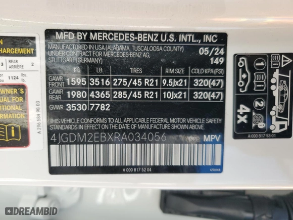 2024 Mercedes-Benz EQS with VIN 4JGDM2EBXRA034056, listed as a Copart auction lot 88578705 with NaN miles and Salvage Title. Bid and sale history available at carsss.com. Image 15.