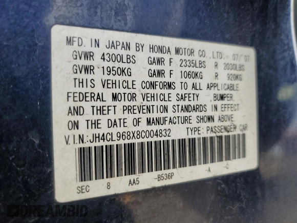 2008 Acura TSX with VIN JH4CL968X8C004832, listed as a Copart auction lot 44086045 with 155,197 mi miles and Salvage Title. Bid and sale history available at carsss.com. Image 14.