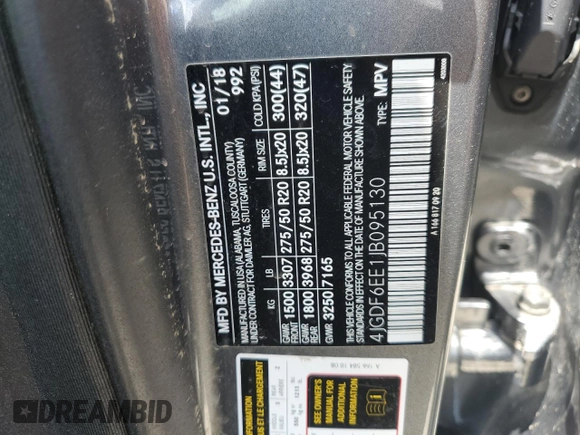 2018 Mercedes-Benz GLS 450 z VIN 4JGDF6EE1JB095130, wystawiony jako Copart lot #61386595 z przebiegiem 49 328 mil mil oraz Nie do naprawy • Non repairable. Historia ofert i sprzedaży dostępna na DreamBid. Obrazek 14.