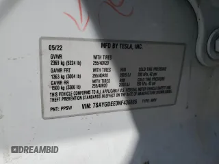 2022 Tesla Model Y Long Range with VIN 7SAYGDEE0NF436885, listed as a Copart auction lot 52101735 with 35,799 mi miles and Salvage Title. Bid and sale history available at carsss.com. Image 14.